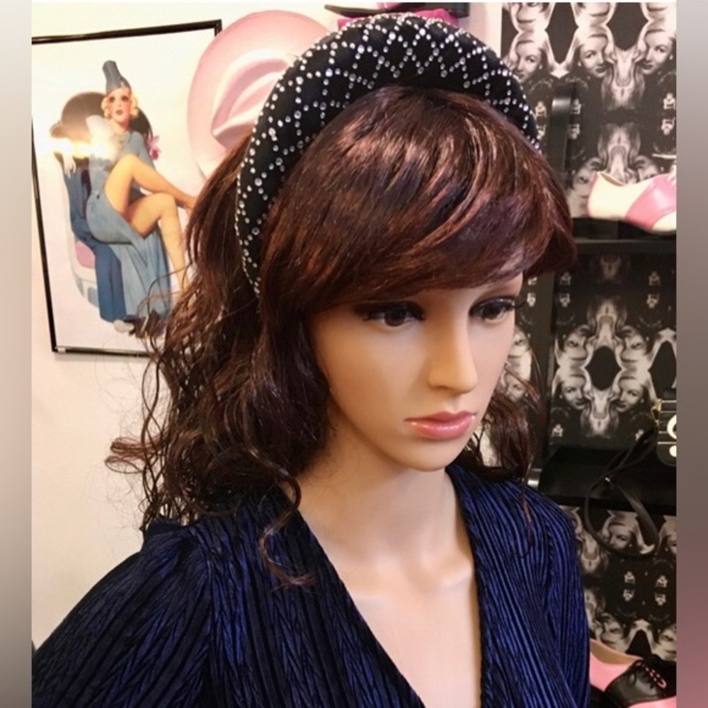 Mia Embellished Velvet Headband Black